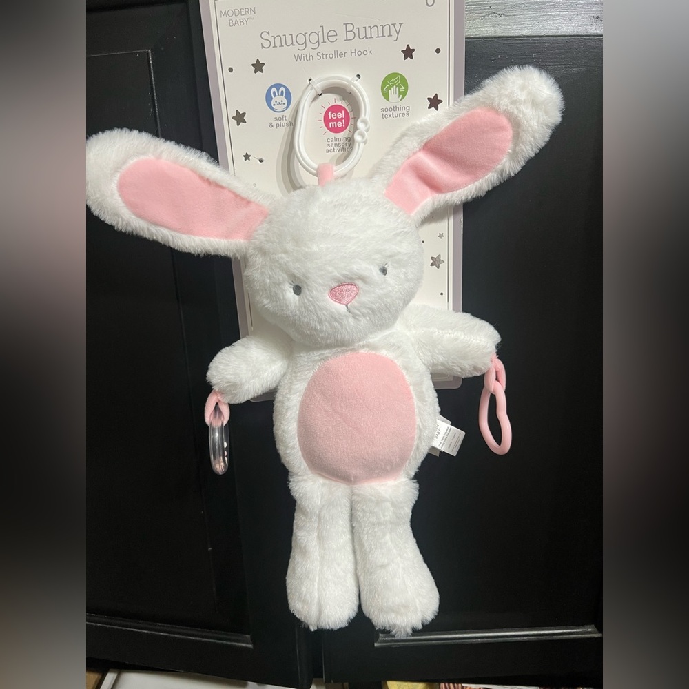 Snuggle Bunny Plush Carriage Toy - White and Pink  NWT